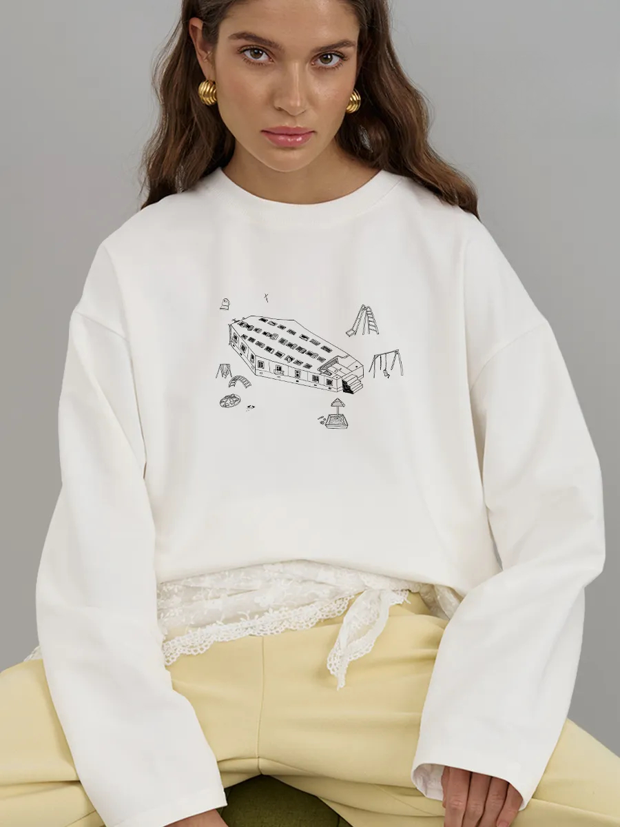 Longline Tee Oversized - Autumn 100% Cotton Minimalist Line Drawing