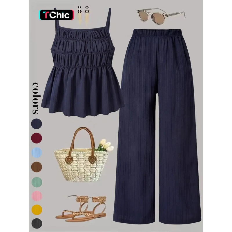 Two-Piece Set Women's Solid Co - Street Fashion Events ulasan dan harga