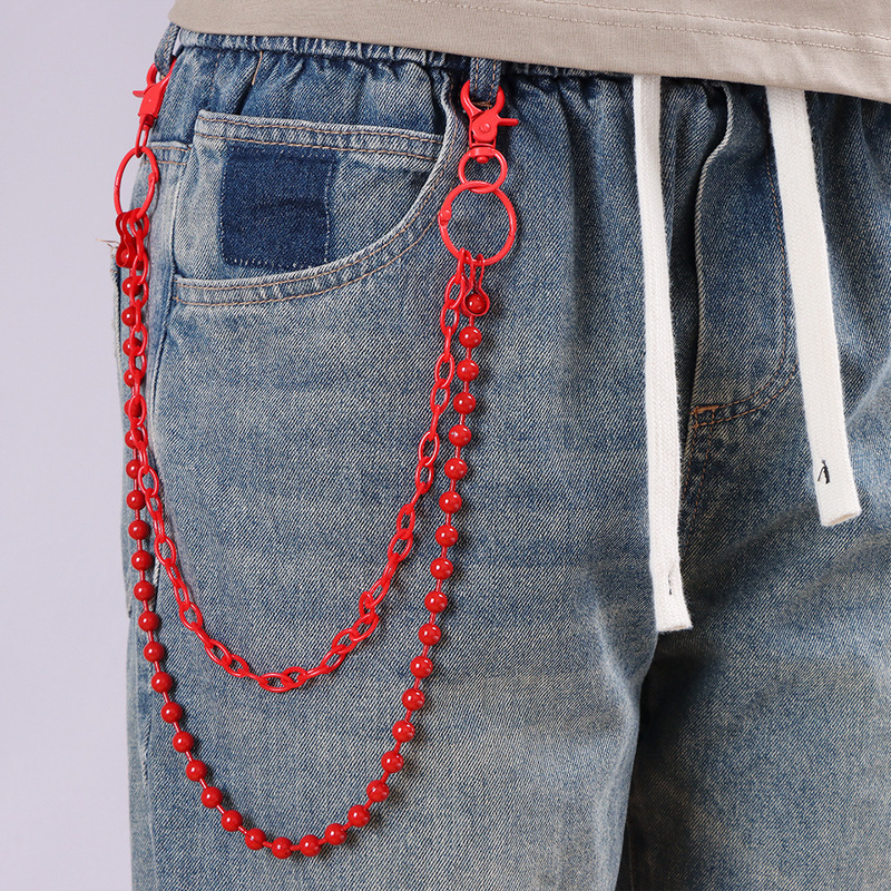 Bright Red Beaded Multi‑Layer  - Street Fashion Hip Hop ulasan dan harga