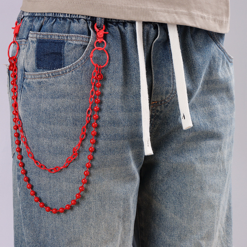 Bright Red Beaded Multi‑Layer  - Street Fashion Hip Hop ulasan dan harga