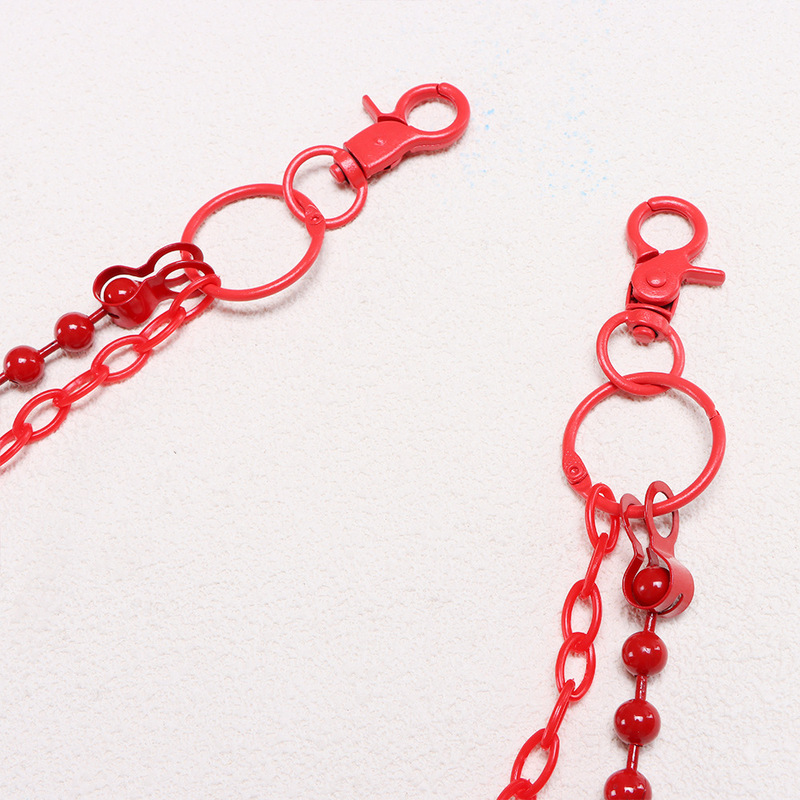 Bright Red Beaded Multi‑Layer  - Street Fashion Hip Hop ulasan dan harga