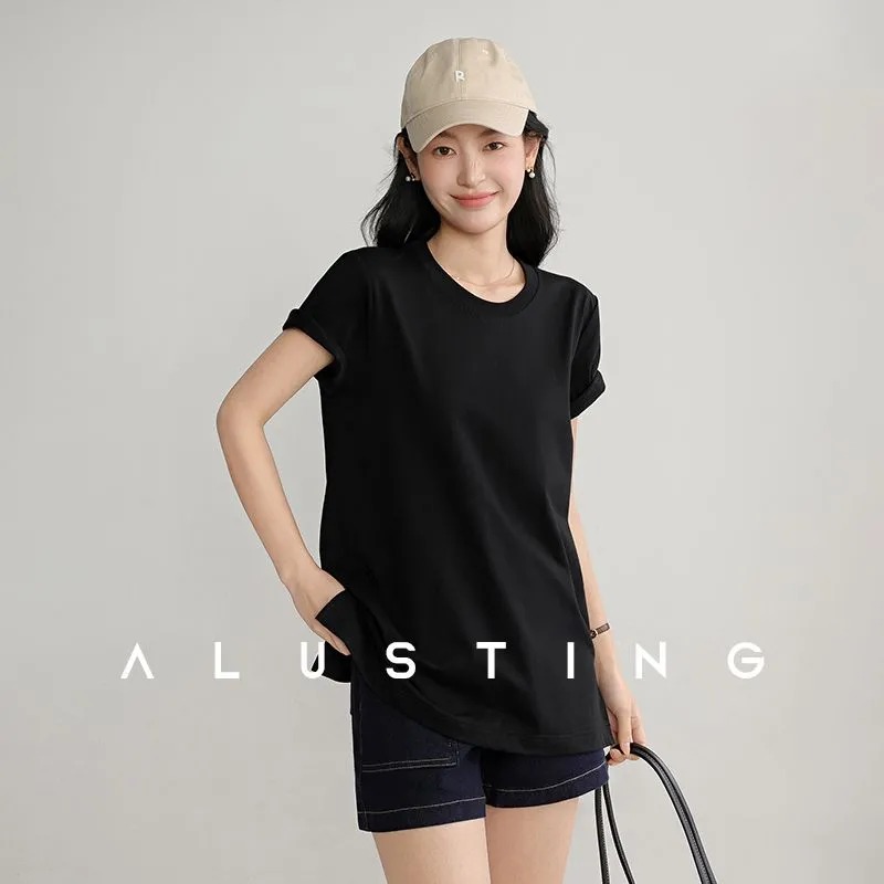 Summer Women's T Shirt Crew Ne - Longline Tee Oversized ulasan dan harga