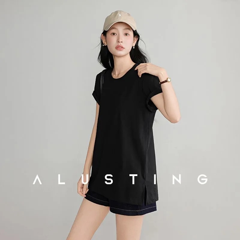 Summer Women's T Shirt Crew Ne - Longline Tee Oversized ulasan dan harga