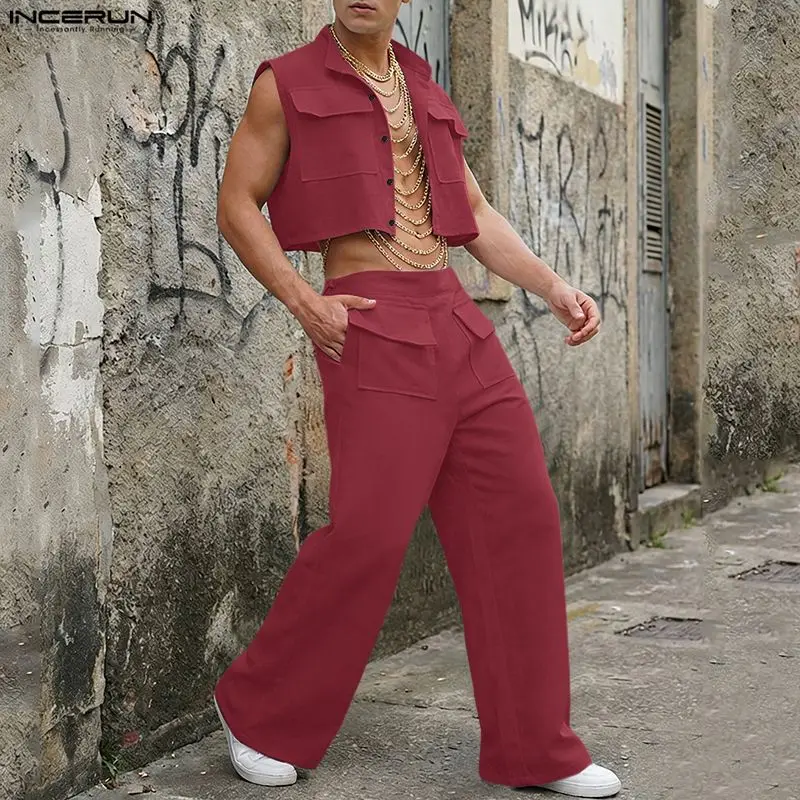 INCERUN Men Sets Solid Sleevel - Street Fashion Clothes ulasan dan harga