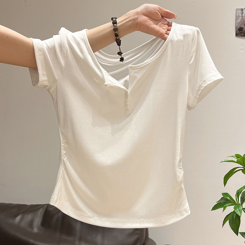 Women's Half-open Collar Butto - Korean Street Fashion Female ulasan dan harga