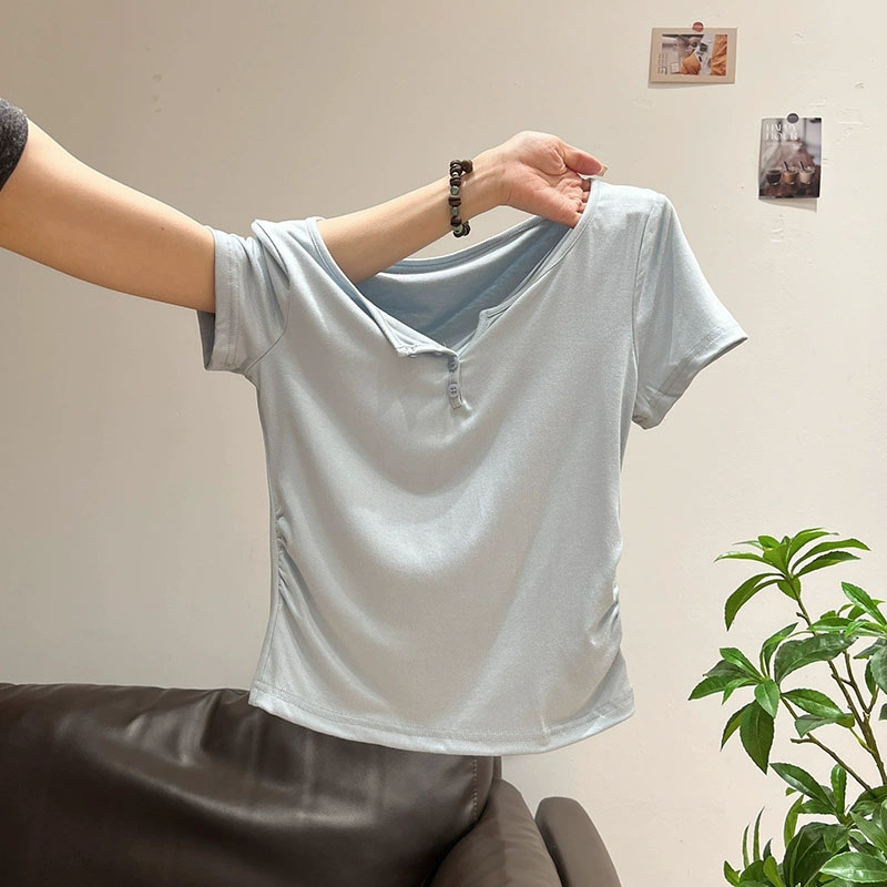 Women's Half-open Collar Butto - Korean Street Fashion Female ulasan dan harga