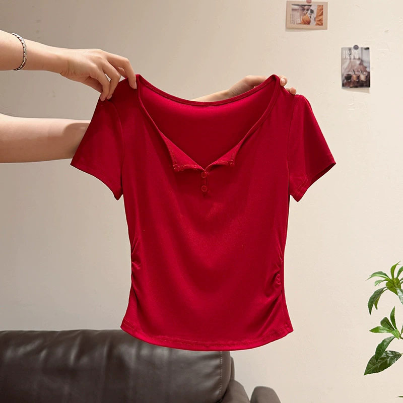 Women's Half-open Collar Butto - Korean Street Fashion Female ulasan dan harga