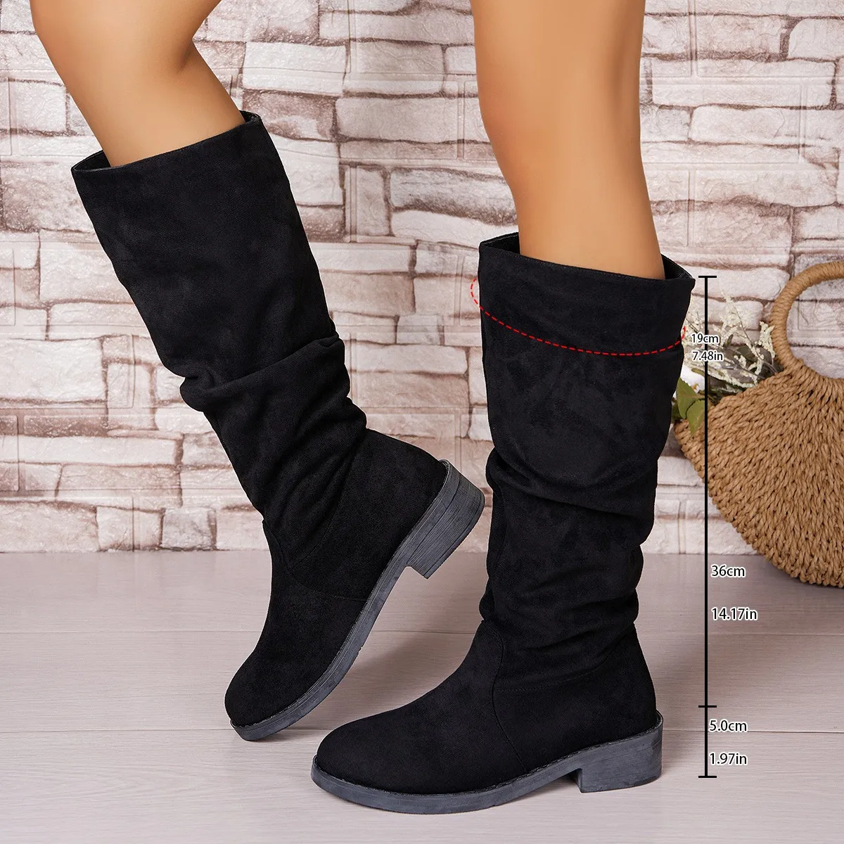 Pleated Boots Women Faux Suede - Street Fashion Rome ulasan dan harga