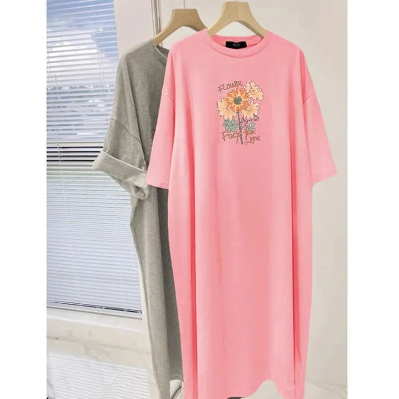 Women's Flower Print Oversized - Longline Tee Oversized ulasan dan harga