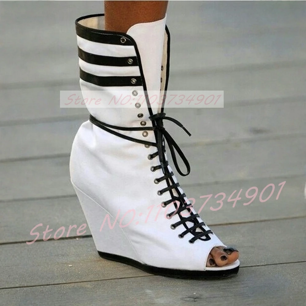 Black Striped Peep Toe Wedges  - Street Fashion Events ulasan dan harga