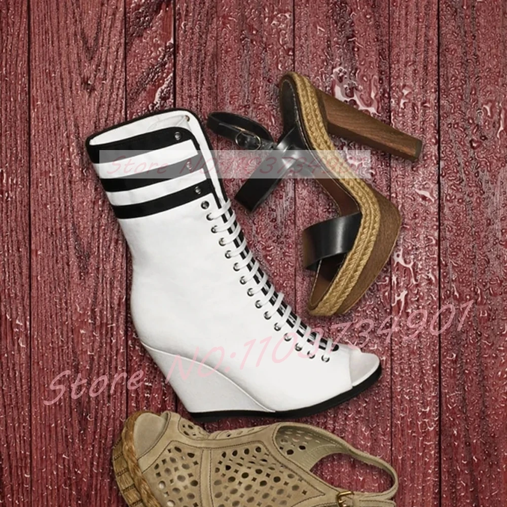 Black Striped Peep Toe Wedges  - Street Fashion Events ulasan dan harga