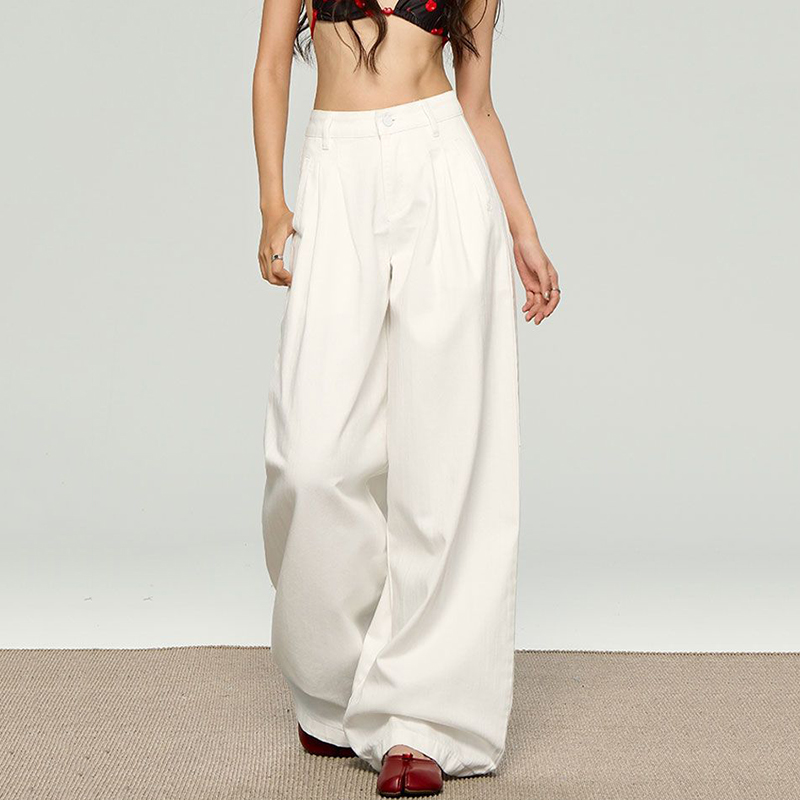 Korean White Loose Straight Le - Korean Street Fashion Female ulasan dan harga
