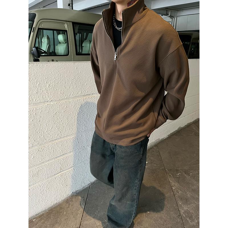 Zipper Turtleneck Twill Textur - Longline Tee Oversized ulasan dan harga