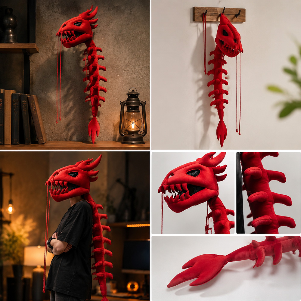 Dragon Skull Spine Plush Hood  - Street Fashion In Chinese ulasan dan harga