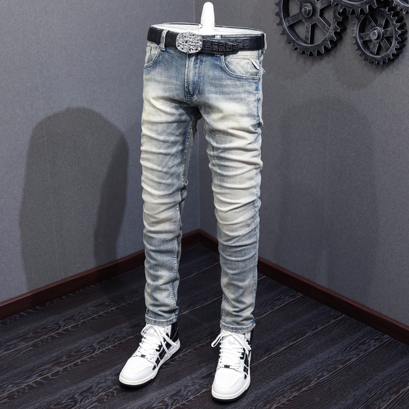 Italian Fashion Men Jeans Ligh - Distressed Jean Rip ulasan dan harga