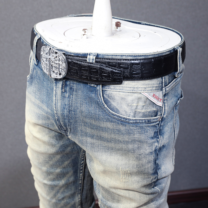 Italian Fashion Men Jeans Ligh - Distressed Jean Rip ulasan dan harga