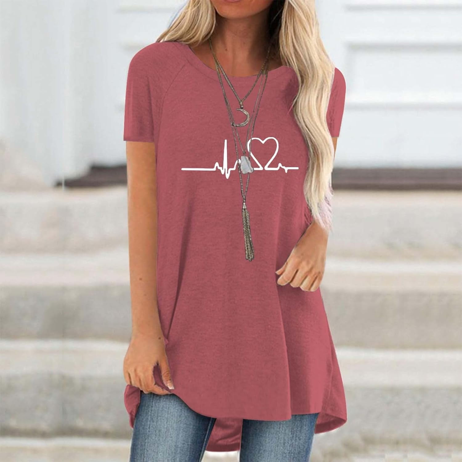 Line Love Graphics 3D Print T- - Longline Tee Oversized ulasan dan harga