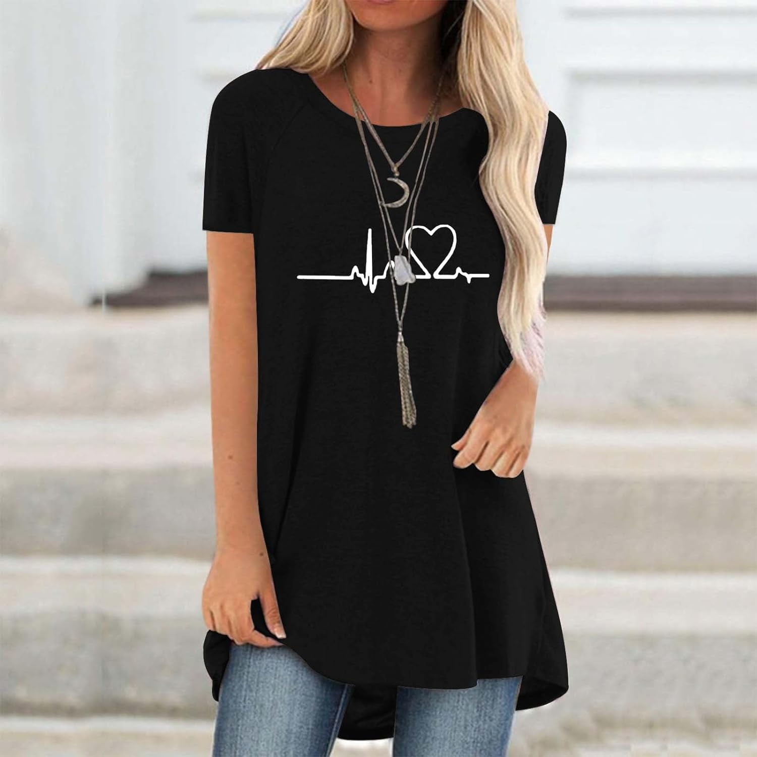 Line Love Graphics 3D Print T- - Longline Tee Oversized ulasan dan harga