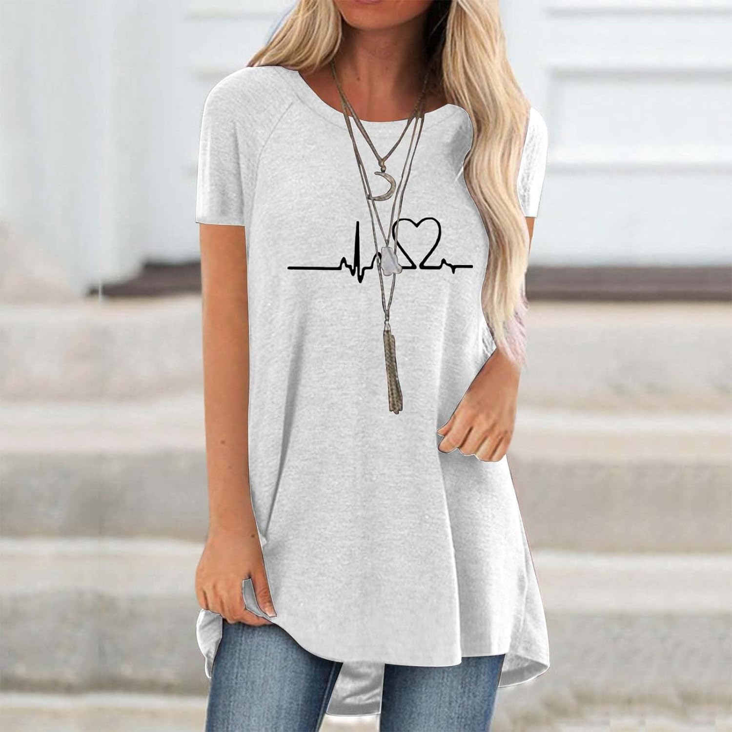 Line Love Graphics 3D Print T- - Longline Tee Oversized ulasan dan harga