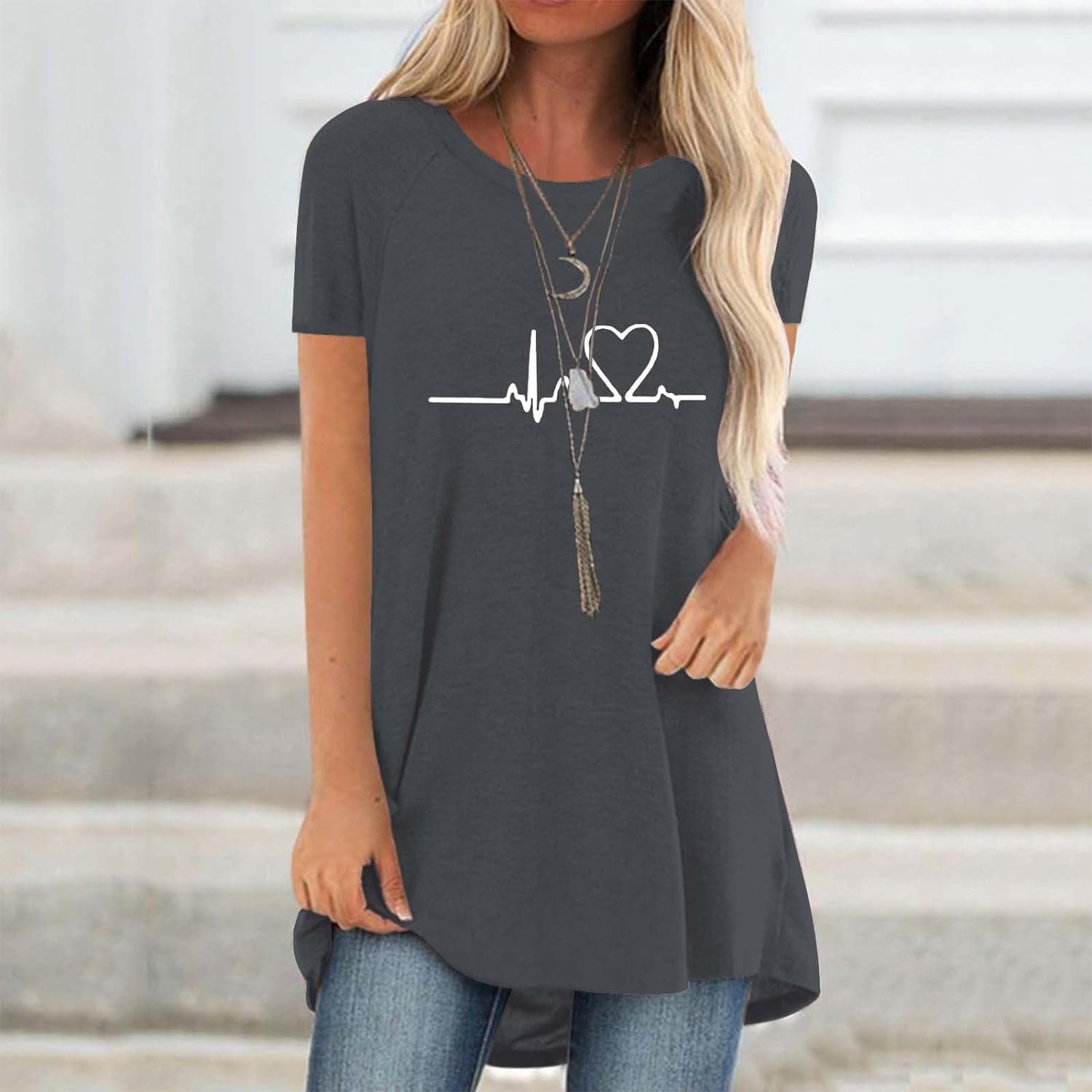 Line Love Graphics 3D Print T- - Longline Tee Oversized ulasan dan harga